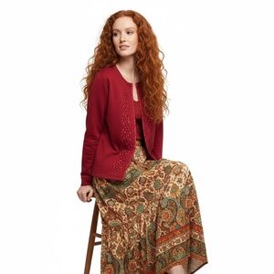 Next Level Red Embellished Open-Front Cardigan Jacket - Size Large